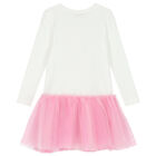 Girls White & Pink Teddy Tulle Dress, 2, hi-res